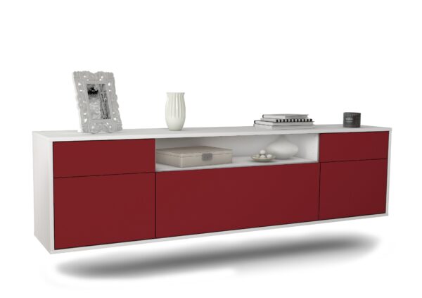 Lowboard Chesapeake | hängend | Korpus Weiß | Front in Bordeaux | 180x49x35cm (BxHxT)