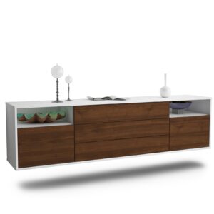 Lowboard Krefeld | hängend | Korpus Weiß | Front in Walnuss Holz Optik | 180x49x35cm (BxHxT)