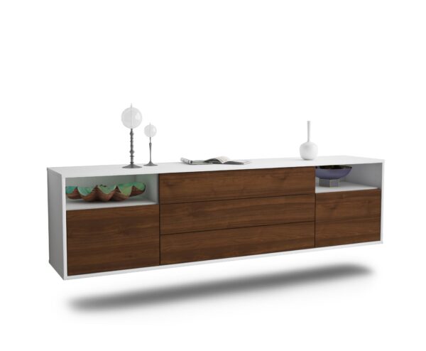 Lowboard Krefeld | hängend | Korpus Weiß | Front in Walnuss Holz Optik | 180x49x35cm (BxHxT)