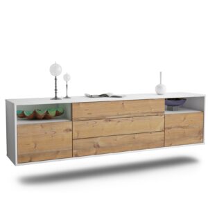 Lowboard Krefeld | hängend | Korpus Weiß | Front in Pinie Holz Optik | 180x49x35cm (BxHxT)
