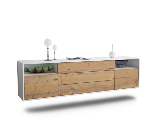 Lowboard Krefeld | hängend | Korpus Weiß | Front in Pinie Holz Optik | 180x49x35cm (BxHxT)