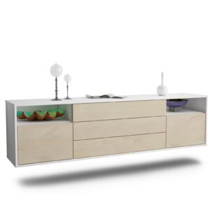 Lowboard Krefeld | hängend | Korpus Weiß | Front in Zeder Holz Optik | 180x49x35cm (BxHxT)