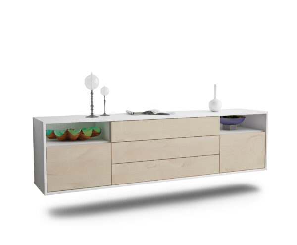 Lowboard Krefeld | hängend | Korpus Weiß | Front in Zeder Holz Optik | 180x49x35cm (BxHxT)