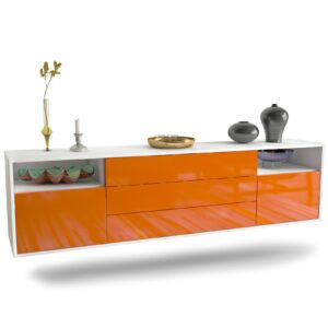 Lowboard Krefeld | hängend | Korpus Weiß | Front in Hochglanz Orange | 180x49x35cm (BxHxT)
