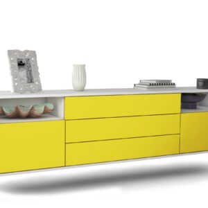 Lowboard Krefeld | hängend | Korpus Weiß | Front in Gelb | 180x49x35cm (BxHxT)