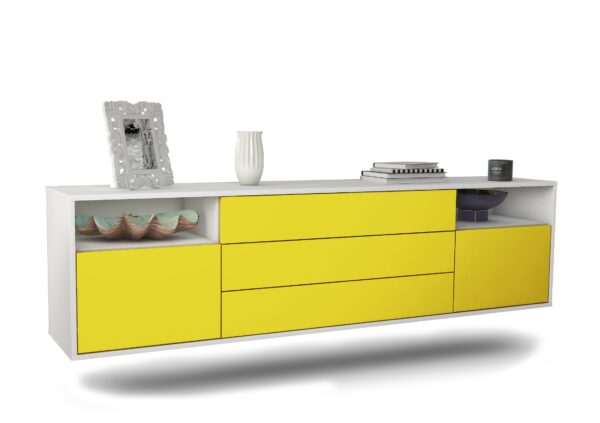 Lowboard Krefeld | hängend | Korpus Weiß | Front in Gelb | 180x49x35cm (BxHxT)