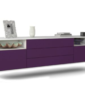 Lowboard Krefeld | hängend | Korpus Weiß | Front in Lila | 180x49x35cm (BxHxT)
