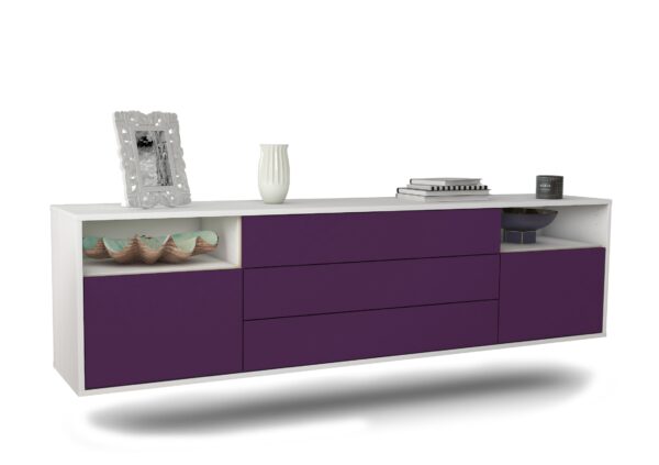 Lowboard Krefeld | hängend | Korpus Weiß | Front in Lila | 180x49x35cm (BxHxT)
