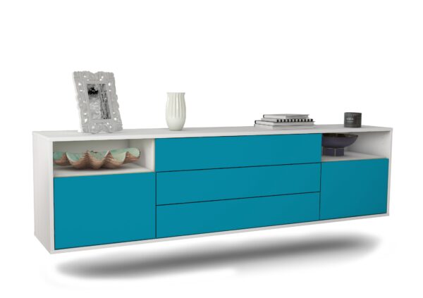 Lowboard Krefeld | hängend | Korpus Weiß | Front in Türkis | 180x49x35cm (BxHxT)
