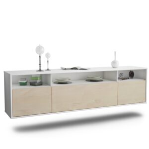 Lowboard Durham | hängend | Korpus Weiß | Front in Zeder Holz Optik | 180x49x35cm (BxHxT)