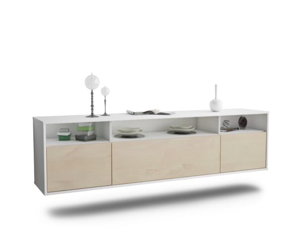 Lowboard Durham | hängend | Korpus Weiß | Front in Zeder Holz Optik | 180x49x35cm (BxHxT)