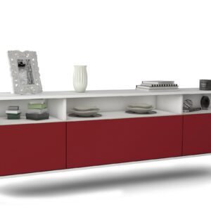 Lowboard Durham | hängend | Korpus Weiß | Front in Bordeaux | 180x49x35cm (BxHxT)
