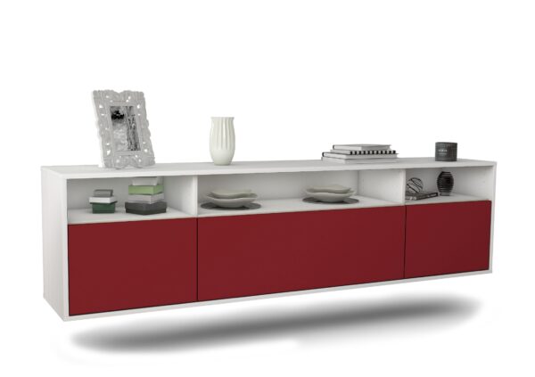 Lowboard Durham | hängend | Korpus Weiß | Front in Bordeaux | 180x49x35cm (BxHxT)