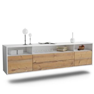 Lowboard Laredo | hängend | Korpus Weiß | Front in Pinie Holz Optik | 180x49x35cm (BxHxT)