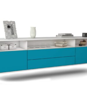 Lowboard Laredo | hängend | Korpus Weiß | Front in Türkis | 180x49x35cm (BxHxT)