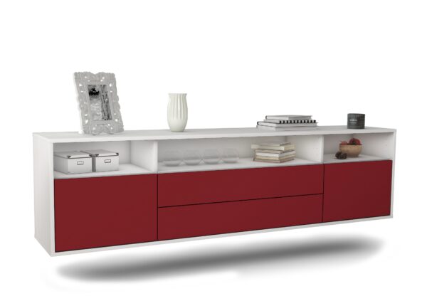 Lowboard Laredo | hängend | Korpus Weiß | Front in Bordeaux | 180x49x35cm (BxHxT)