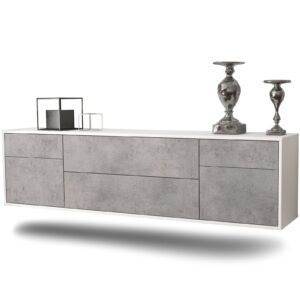 Lowboard Chula Vista | hängend | Korpus Weiß | Front in Beton Optik | 180x49x35cm (BxHxT)