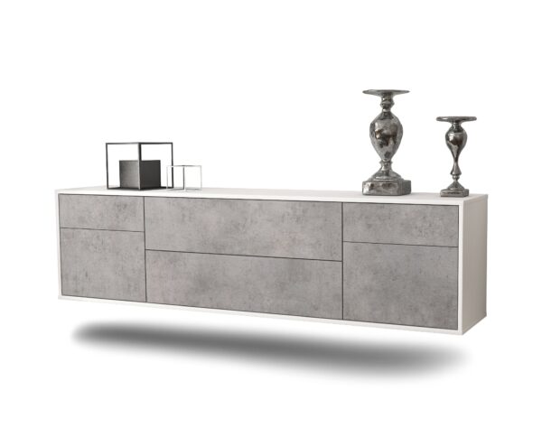 Lowboard Chula Vista | hängend | Korpus Weiß | Front in Beton Optik | 180x49x35cm (BxHxT)