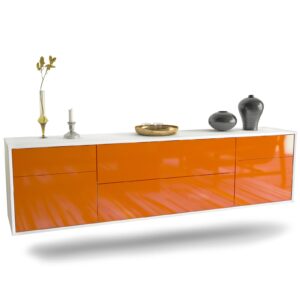 Lowboard Chula Vista | hängend | Korpus Weiß | Front in Hochglanz Orange | 180x49x35cm (BxHxT)