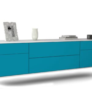 Lowboard Chula Vista | hängend | Korpus Weiß | Front in Türkis | 180x49x35cm (BxHxT)