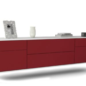 Lowboard Chula Vista | hängend | Korpus Weiß | Front in Bordeaux | 180x49x35cm (BxHxT)