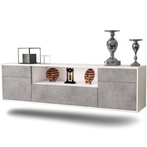 Lowboard Lubbock | hängend | Korpus Weiß | Front in Beton Optik | 180x49x35cm (BxHxT)
