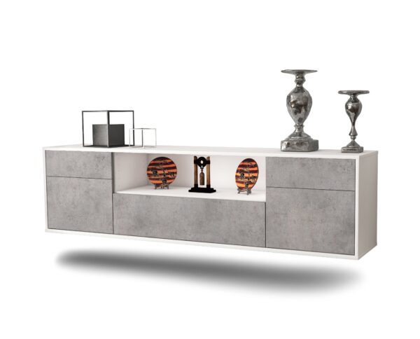 Lowboard Lubbock | hängend | Korpus Weiß | Front in Beton Optik | 180x49x35cm (BxHxT)