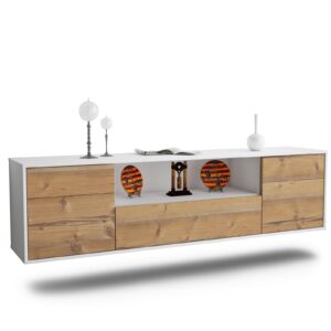 Lowboard Lubbock | hängend | Korpus Weiß | Front in Pinie Holz Optik | 180x49x35cm (BxHxT)