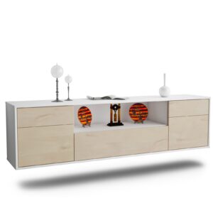 Lowboard Lubbock | hängend | Korpus Weiß | Front in Zeder Holz Optik | 180x49x35cm (BxHxT)