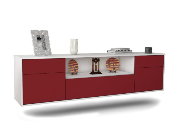 Lowboard Lubbock | hängend | Korpus Weiß | Front in Bordeaux | 180x49x35cm (BxHxT)