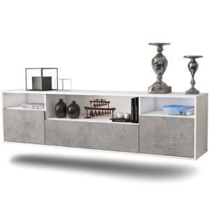 Lowboard Winston-Salem | hängend | Korpus Weiß | Front in Beton Optik | 180x49x35cm (BxHxT)