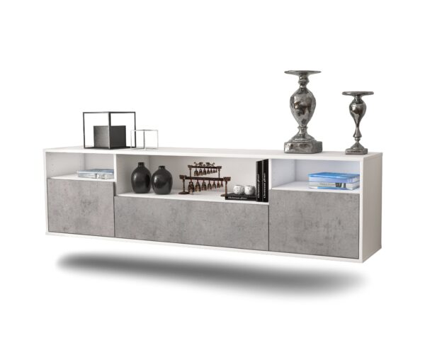 Lowboard Winston-Salem | hängend | Korpus Weiß | Front in Beton Optik | 180x49x35cm (BxHxT)