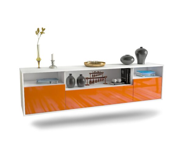 Lowboard Winston-Salem | hängend | Korpus Weiß | Front in Hochglanz Orange | 180x49x35cm (BxHxT)