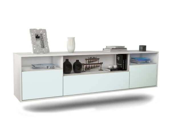 Lowboard Winston-Salem | hängend | Korpus Weiß | Front in Mint | 180x49x35cm (BxHxT)