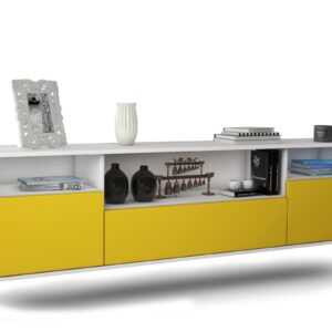 Lowboard Winston-Salem | hängend | Korpus Weiß | Front in Gelb | 180x49x35cm (BxHxT)