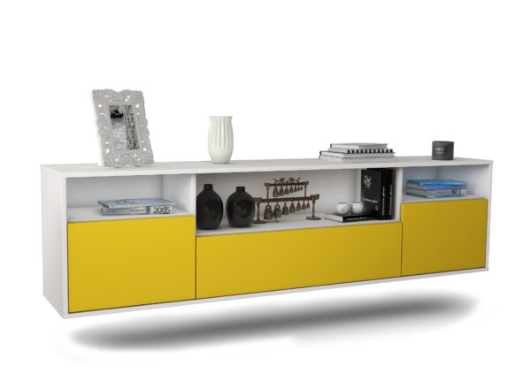 Lowboard Winston-Salem | hängend | Korpus Weiß | Front in Gelb | 180x49x35cm (BxHxT)