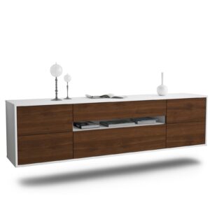 Lowboard Reno | hängend | Korpus Weiß | Front in Walnuss Holz Optik | 180x49x35cm (BxHxT)
