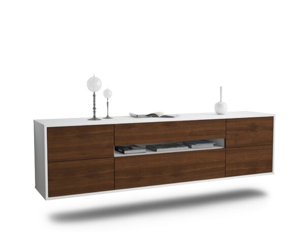 Lowboard Reno | hängend | Korpus Weiß | Front in Walnuss Holz Optik | 180x49x35cm (BxHxT)