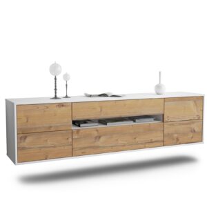 Lowboard Reno | hängend | Korpus Weiß | Front in Pinie Holz Optik | 180x49x35cm (BxHxT)