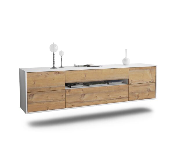 Lowboard Reno | hängend | Korpus Weiß | Front in Pinie Holz Optik | 180x49x35cm (BxHxT)
