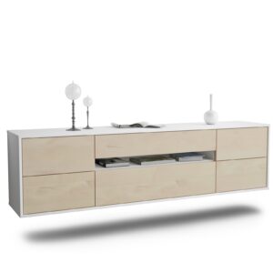 Lowboard Reno | hängend | Korpus Weiß | Front in Zeder Holz Optik | 180x49x35cm (BxHxT)