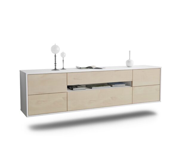 Lowboard Reno | hängend | Korpus Weiß | Front in Zeder Holz Optik | 180x49x35cm (BxHxT)