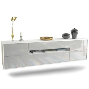 Lowboard Reno | hängend | Korpus Weiß | Front in Hochglanz Weiß | 180x49x35cm (BxHxT)