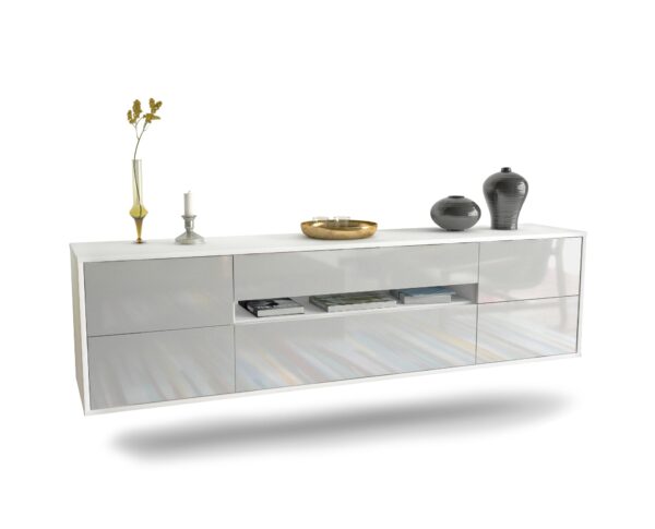 Lowboard Reno | hängend | Korpus Weiß | Front in Hochglanz Weiß | 180x49x35cm (BxHxT)