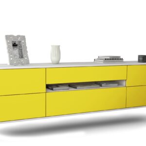 Lowboard Reno | hängend | Korpus Weiß | Front in Gelb | 180x49x35cm (BxHxT)