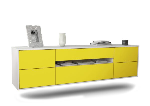Lowboard Reno | hängend | Korpus Weiß | Front in Gelb | 180x49x35cm (BxHxT)
