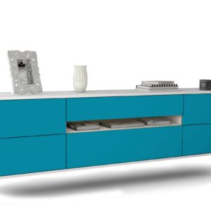 Lowboard Reno | hängend | Korpus Weiß | Front in Türkis | 180x49x35cm (BxHxT)