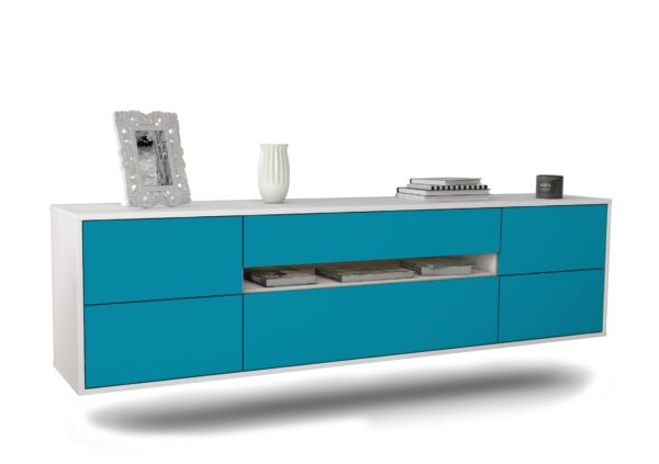 Lowboard Reno | hängend | Korpus Weiß | Front in Türkis | 180x49x35cm (BxHxT)