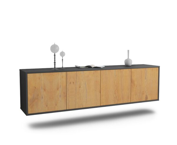 Lowboard Anaheim | hängend | Korpus Anthrazit | Front in Eiche Holz Optik | 180x49x35cm (BxHxT)