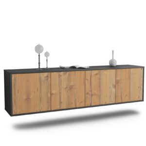 Lowboard Anaheim | hängend | Korpus Anthrazit | Front in Pinie Holz Optik | 180x49x35cm (BxHxT)
